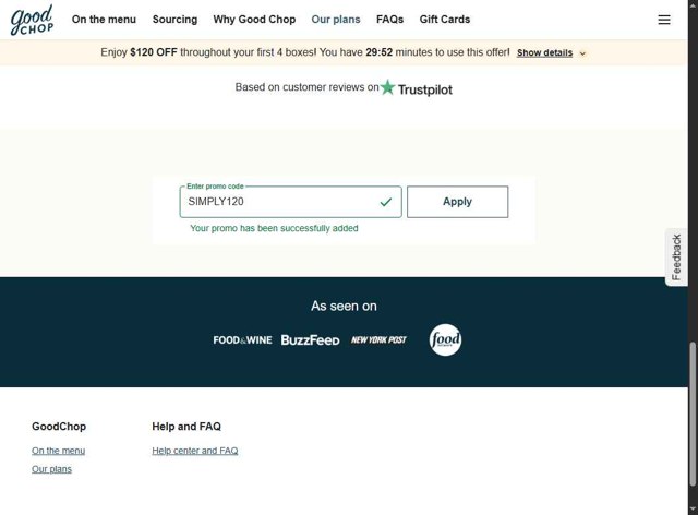Good Chop checkout page showing Good Chop promo code box | Screenshot taken by SimplyCodes community member on Jul 19, 2025