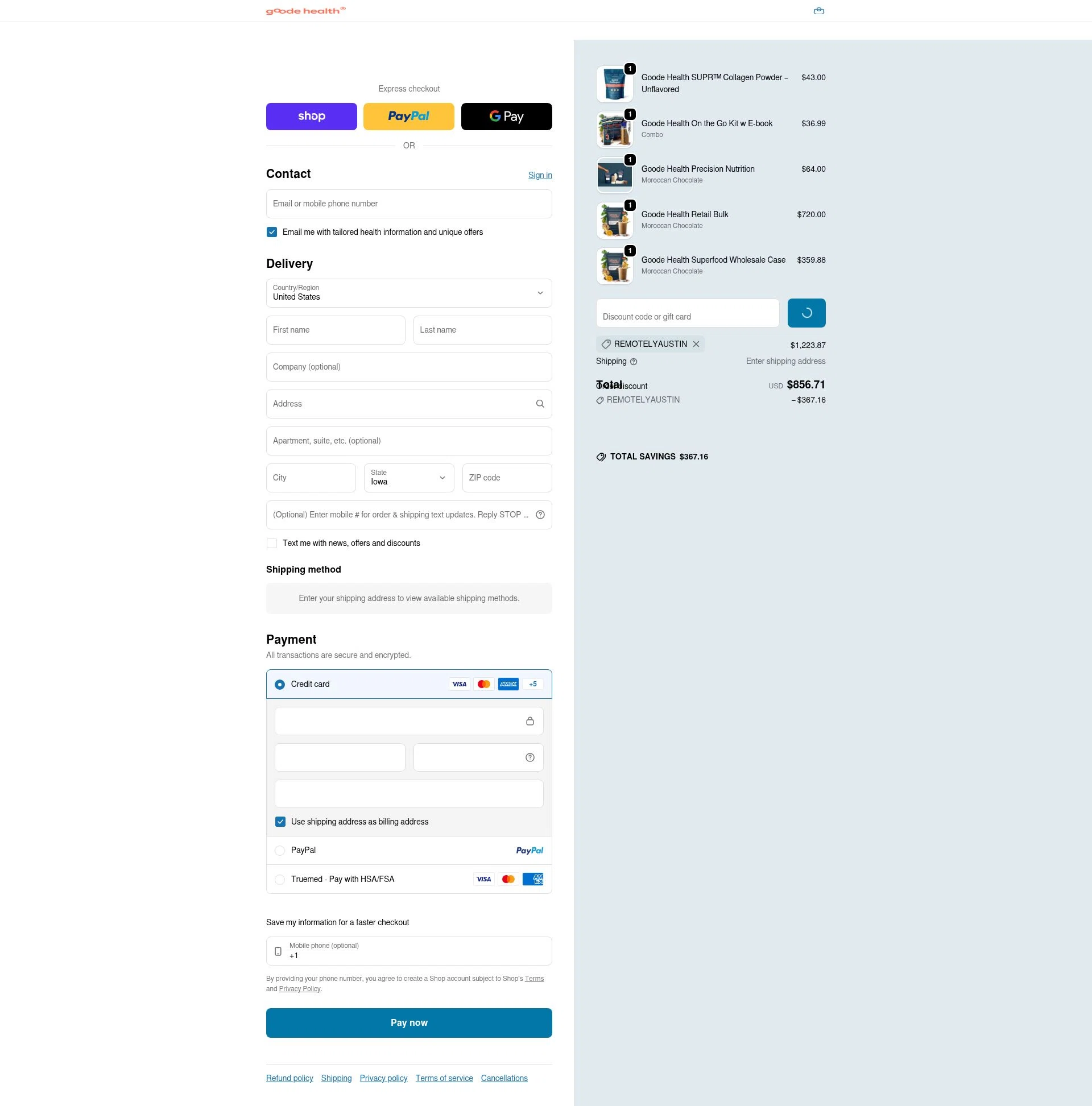 Goode Health checkout page showing Goode Health promo code box | Screenshot taken by SimplyCodes community member on Jan 12, 2026