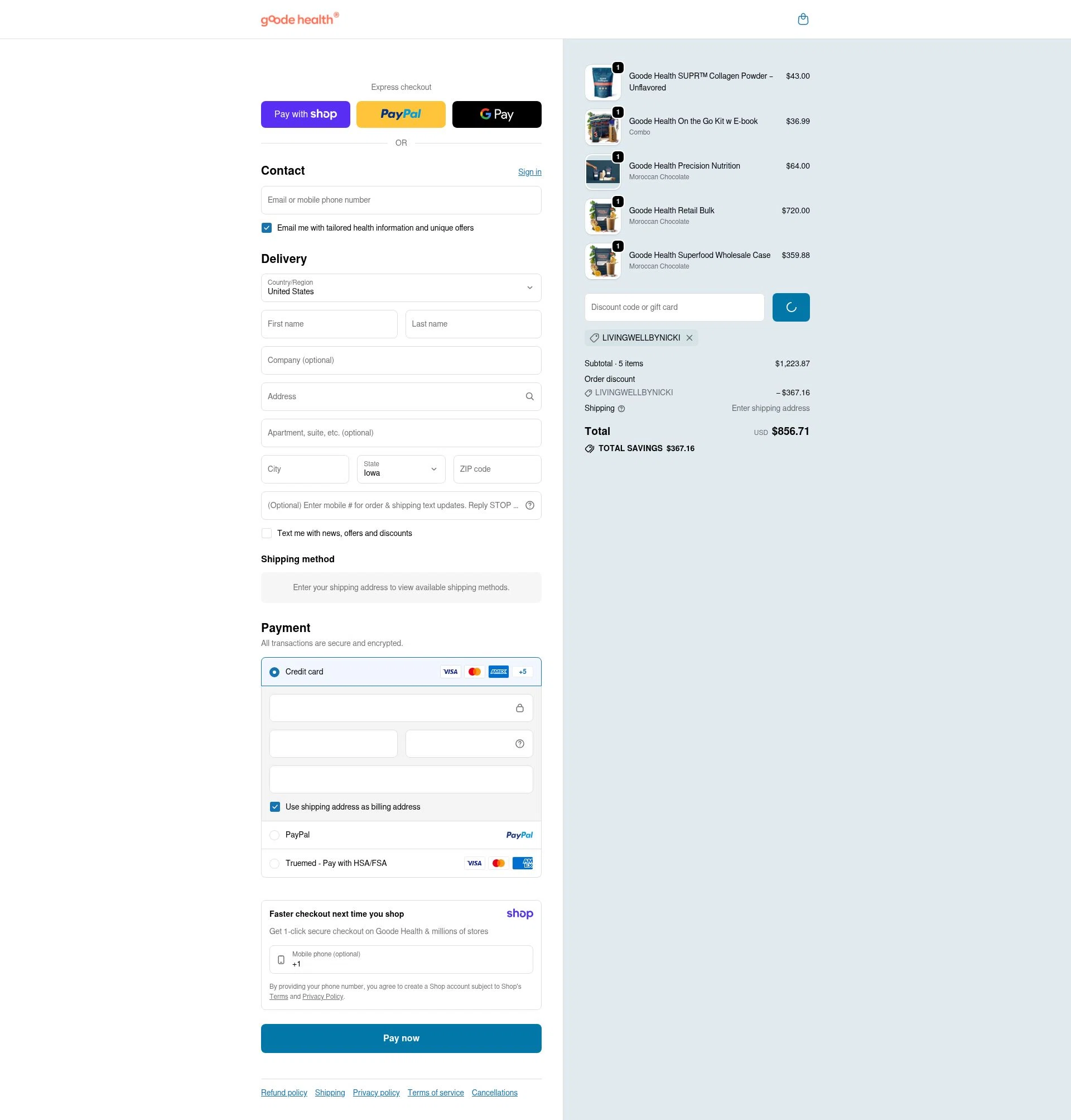 Goode Health checkout page showing Goode Health promo code box | Screenshot taken by SimplyCodes community member on Jan 12, 2026