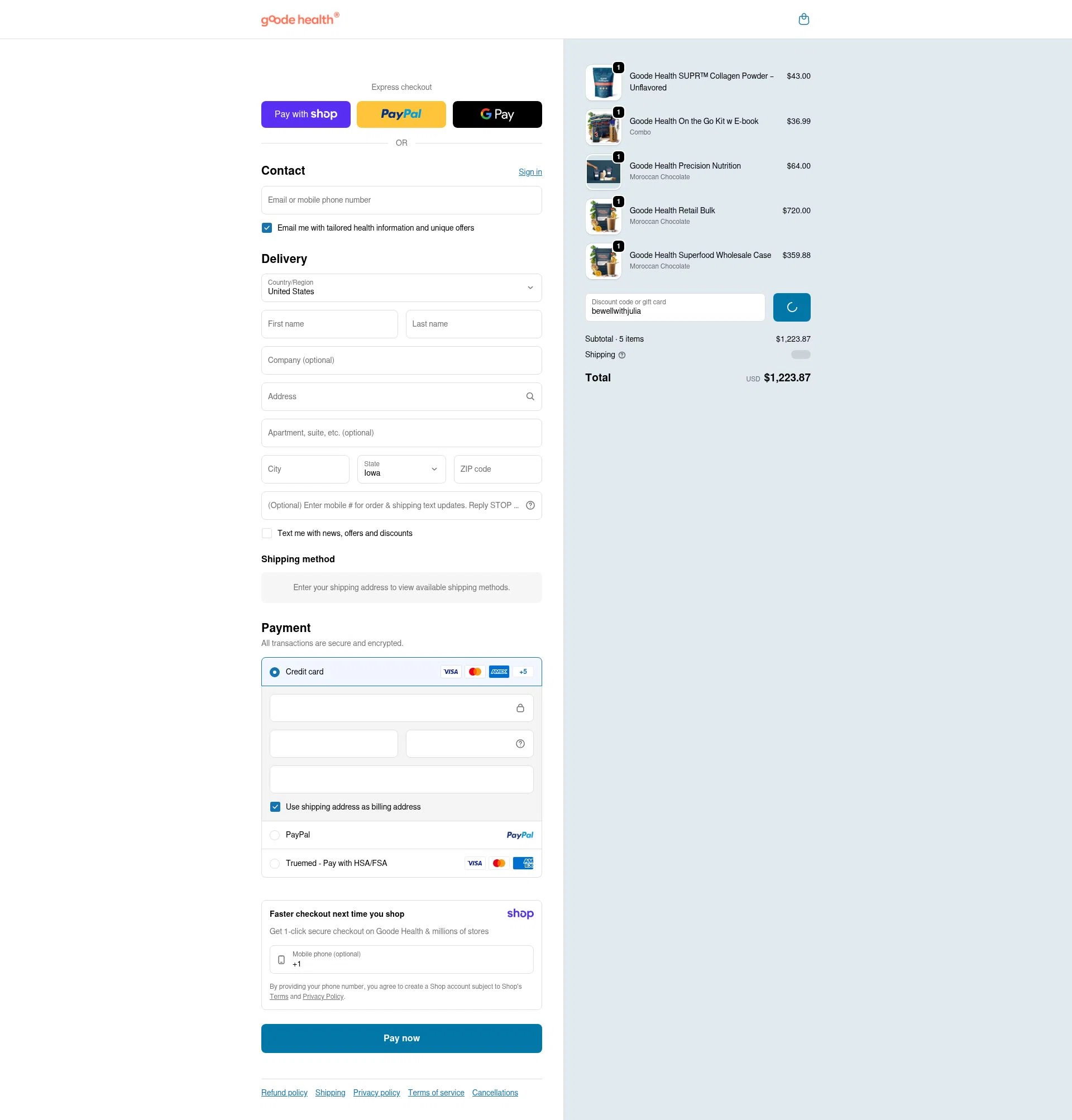 Goode Health checkout page showing Goode Health promo code box | Screenshot taken by SimplyCodes community member on Jan 12, 2026