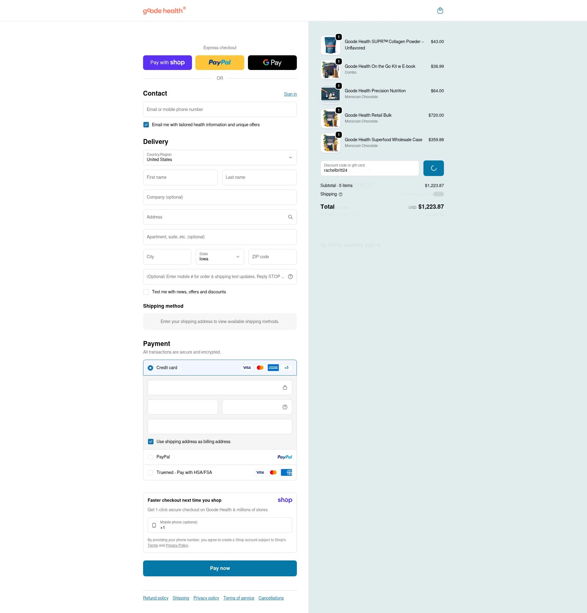 Goode Health checkout page showing Goode Health promo code box | Screenshot taken by SimplyCodes community member on Jan 12, 2026