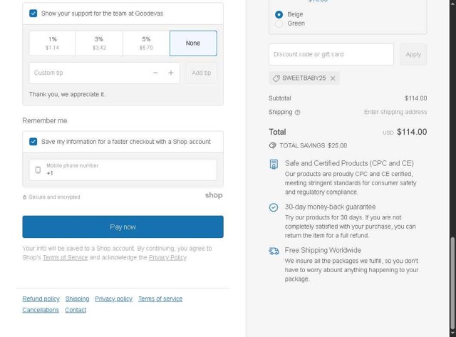 Goodevas checkout page showing Goodevas promo code box | Screenshot taken by SimplyCodes community member on Sep 7, 2025