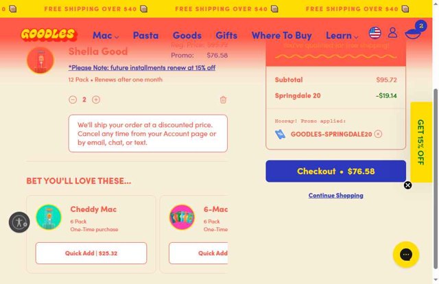 Goodles checkout page showing Goodles promo code box | Screenshot taken by SimplyCodes community member on Jun 11, 2025