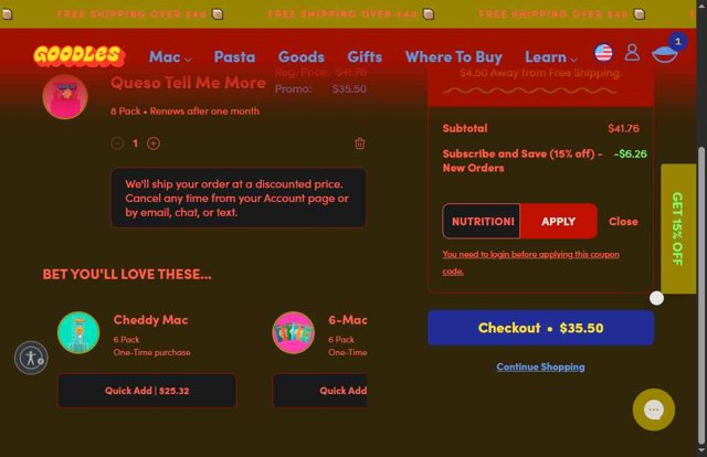 Goodles checkout page showing Goodles promo code box | Screenshot taken by SimplyCodes community member on Jun 11, 2025