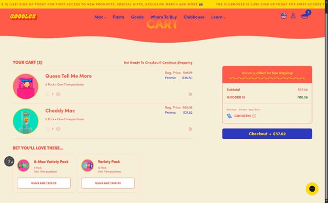 Goodles checkout page showing Goodles promo code box | Screenshot taken by SimplyCodes community member on Jul 8, 2025