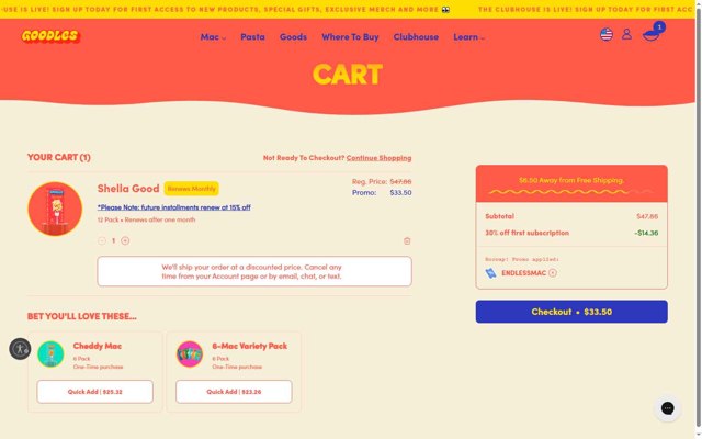 Goodles checkout page showing Goodles promo code box | Screenshot taken by SimplyCodes community member on Jul 23, 2025