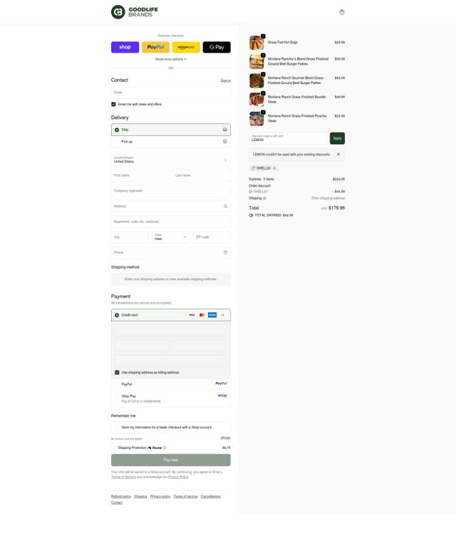 Goodlife Proteins checkout page showing Goodlife Proteins promo code box | Screenshot taken by SimplyCodes community member on Oct 6, 2025