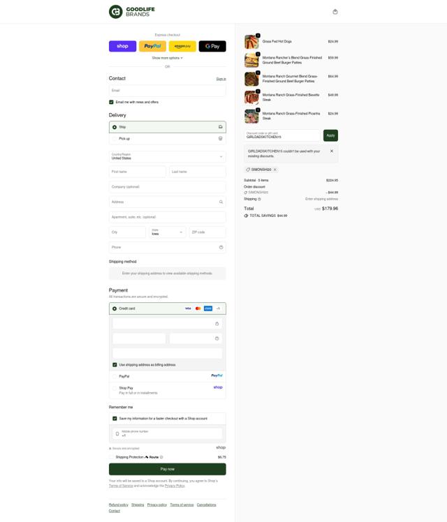 Goodlife Proteins checkout page showing Goodlife Proteins promo code box | Screenshot taken by SimplyCodes community member on Oct 6, 2025