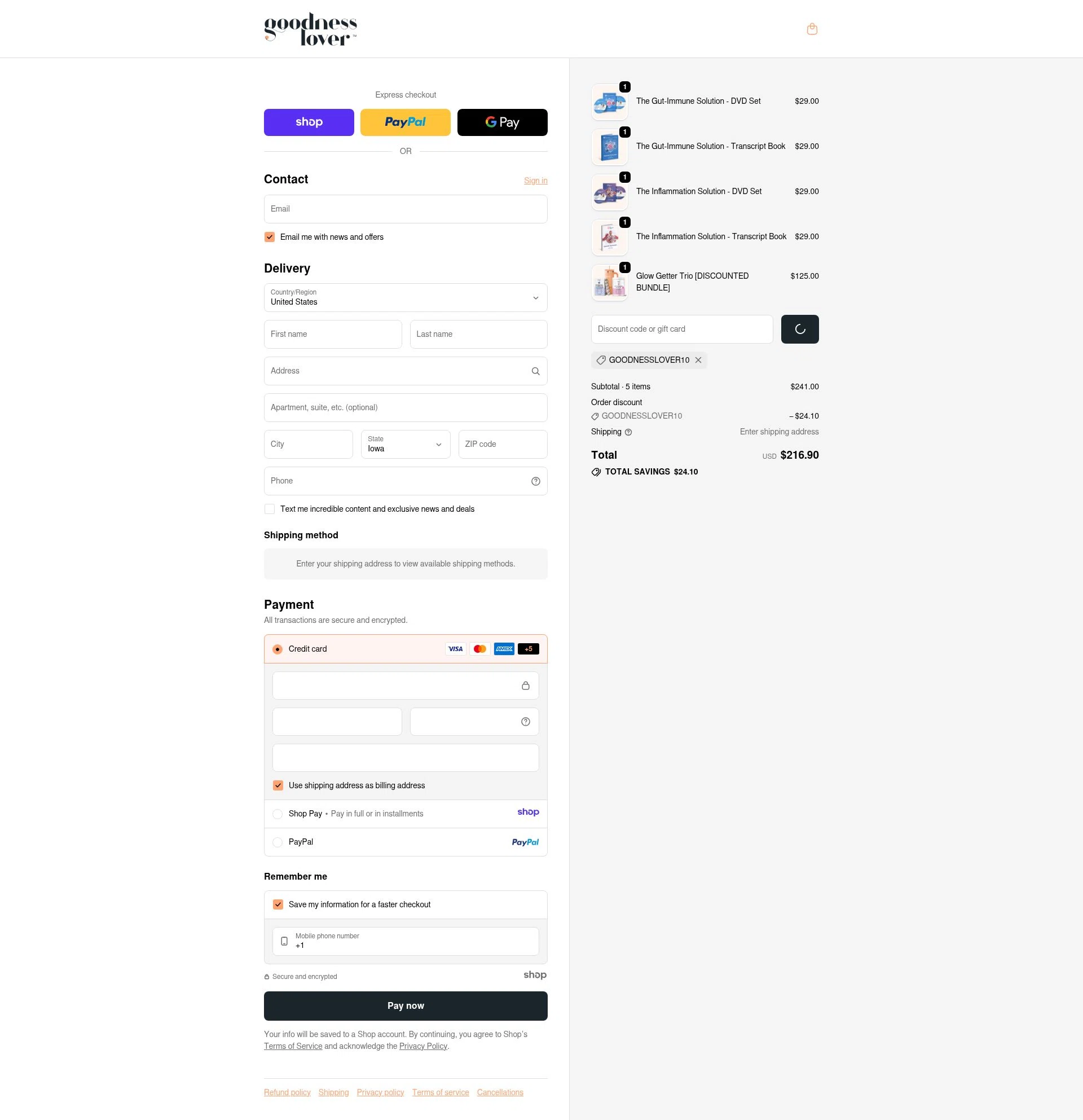 Goodness Lover checkout page showing Goodness Lover coupon code box | Screenshot taken by SimplyCodes community member on Jan 5, 2026