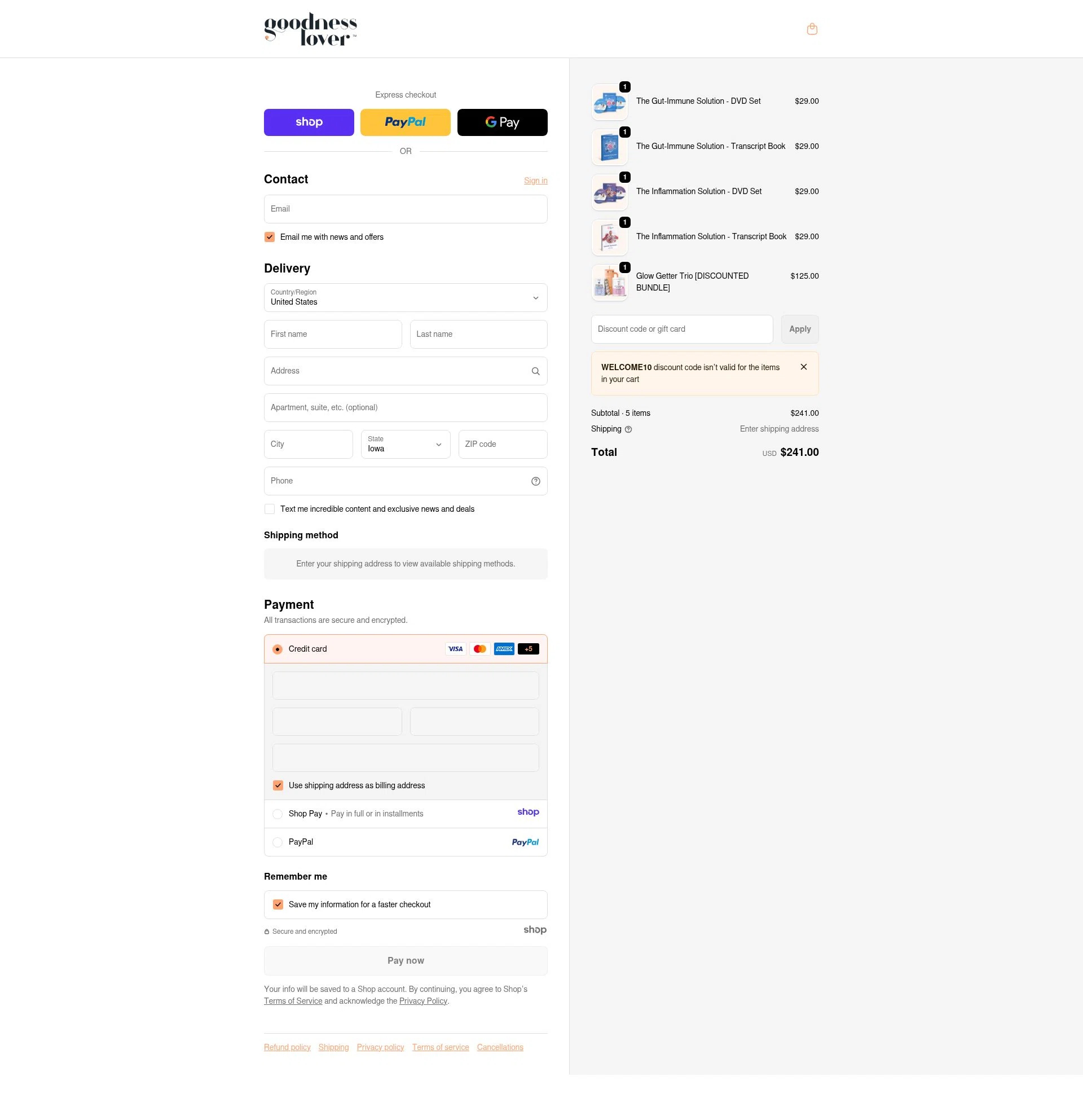 Goodness Lover checkout page showing Goodness Lover coupon code box | Screenshot taken by SimplyCodes community member on Jan 5, 2026