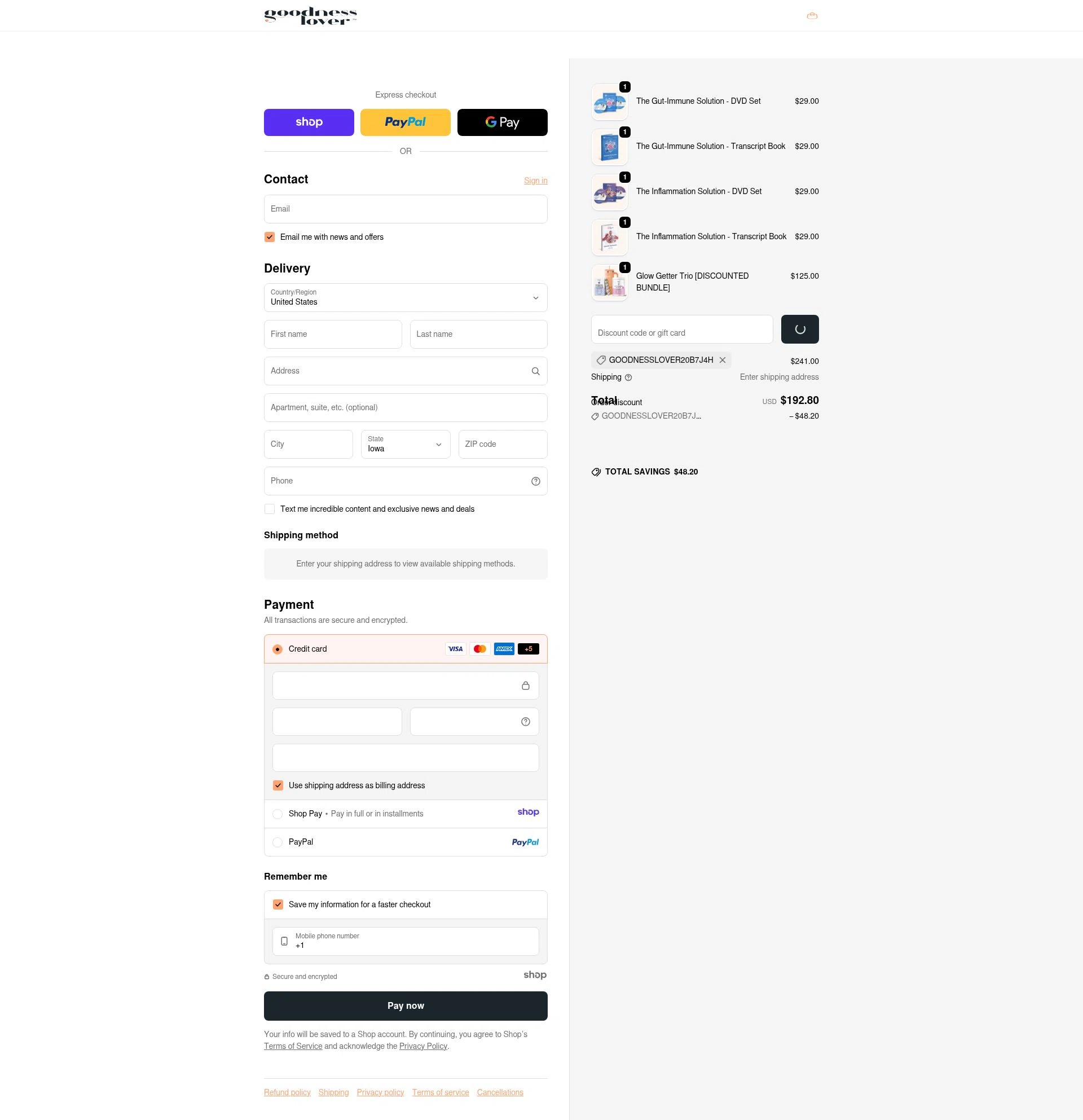 Goodness Lover checkout page showing Goodness Lover coupon code box | Screenshot taken by SimplyCodes community member on Jan 5, 2026