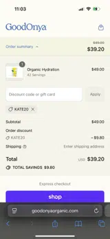 GOODONYA coupon verification screenshot