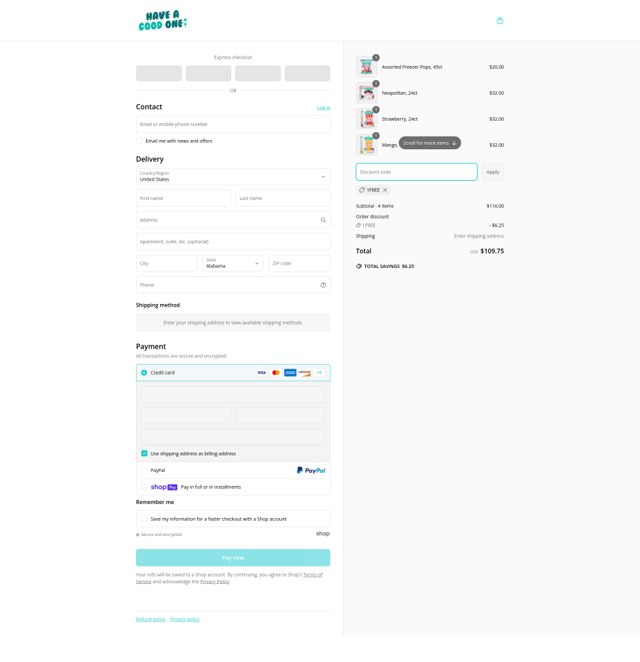 GoodPop checkout page showing GoodPop coupon code box | Screenshot taken by SimplyCodes community member on May 6, 2025