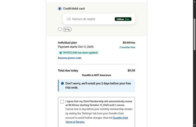 GoodRx checkout page showing GoodRx promo code box | Screenshot taken by SimplyCodes community member on Jul 20, 2025