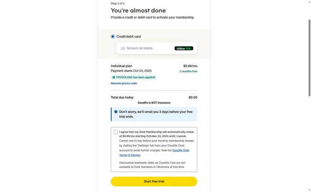 GoodRx checkout page showing GoodRx promo code box | Screenshot taken by SimplyCodes community member on Jul 25, 2025