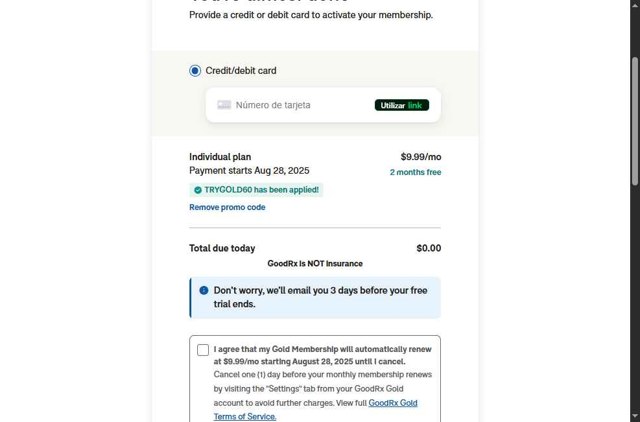 GoodRx checkout page showing GoodRx promo code box | Screenshot taken by SimplyCodes community member on May 30, 2025
