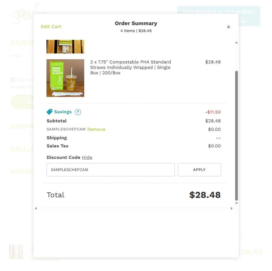 Good Start Packaging checkout page showing Good Start Packaging discount code box | Screenshot taken by SimplyCodes community member on Jul 3, 2025