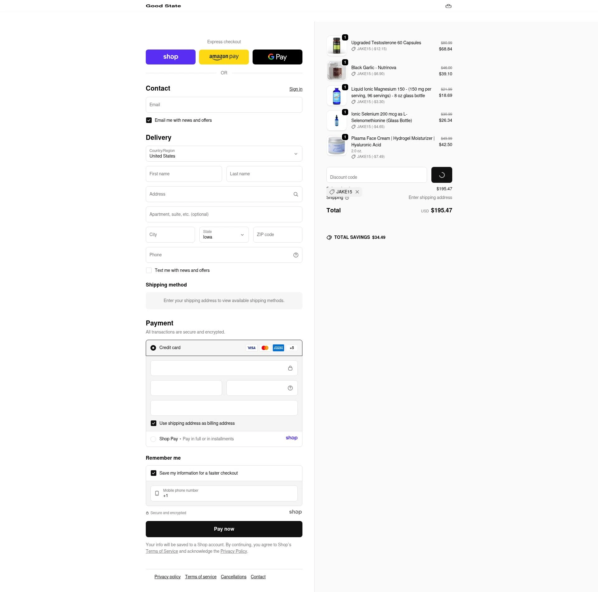 Good State checkout page showing Good State discount code box | Screenshot taken by SimplyCodes community member on Jan 2, 2026