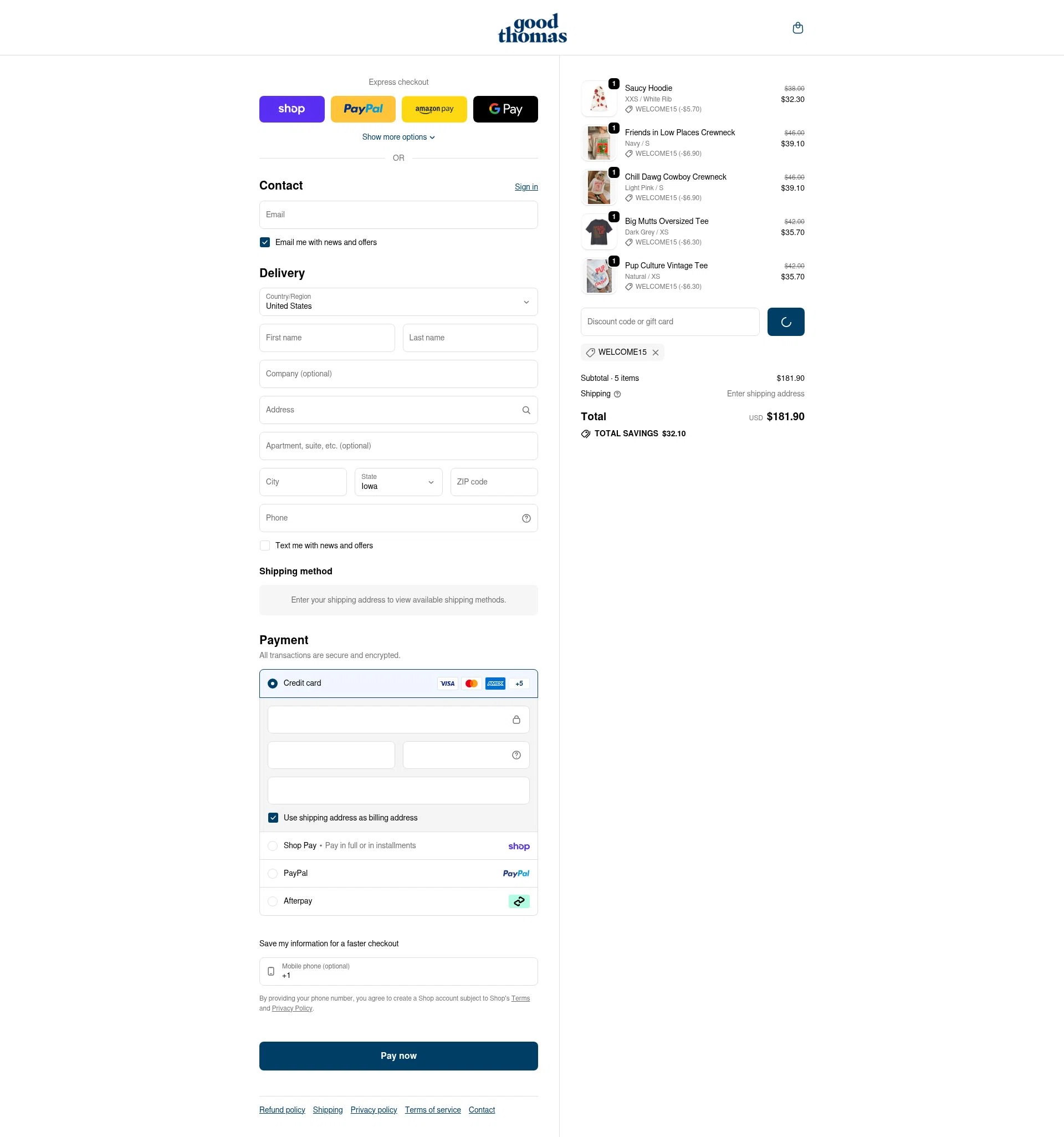 Good Thomas checkout page showing Good Thomas discount code box | Screenshot taken by SimplyCodes community member on Feb 4, 2026
