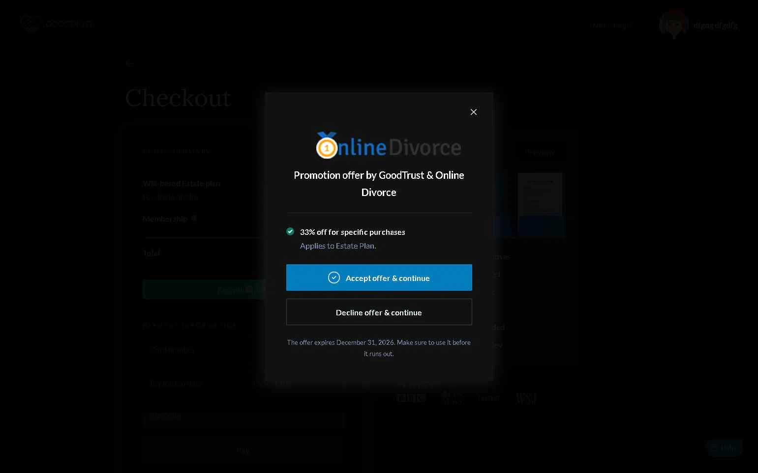GoodTrust checkout page showing GoodTrust promo code box | Screenshot taken by SimplyCodes community member on Dec 30, 2025