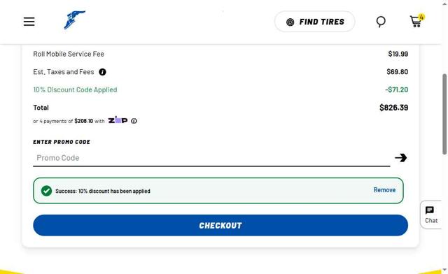 Goodyear checkout page showing Goodyear promo code box | Screenshot taken by SimplyCodes community member on Jun 3, 2025