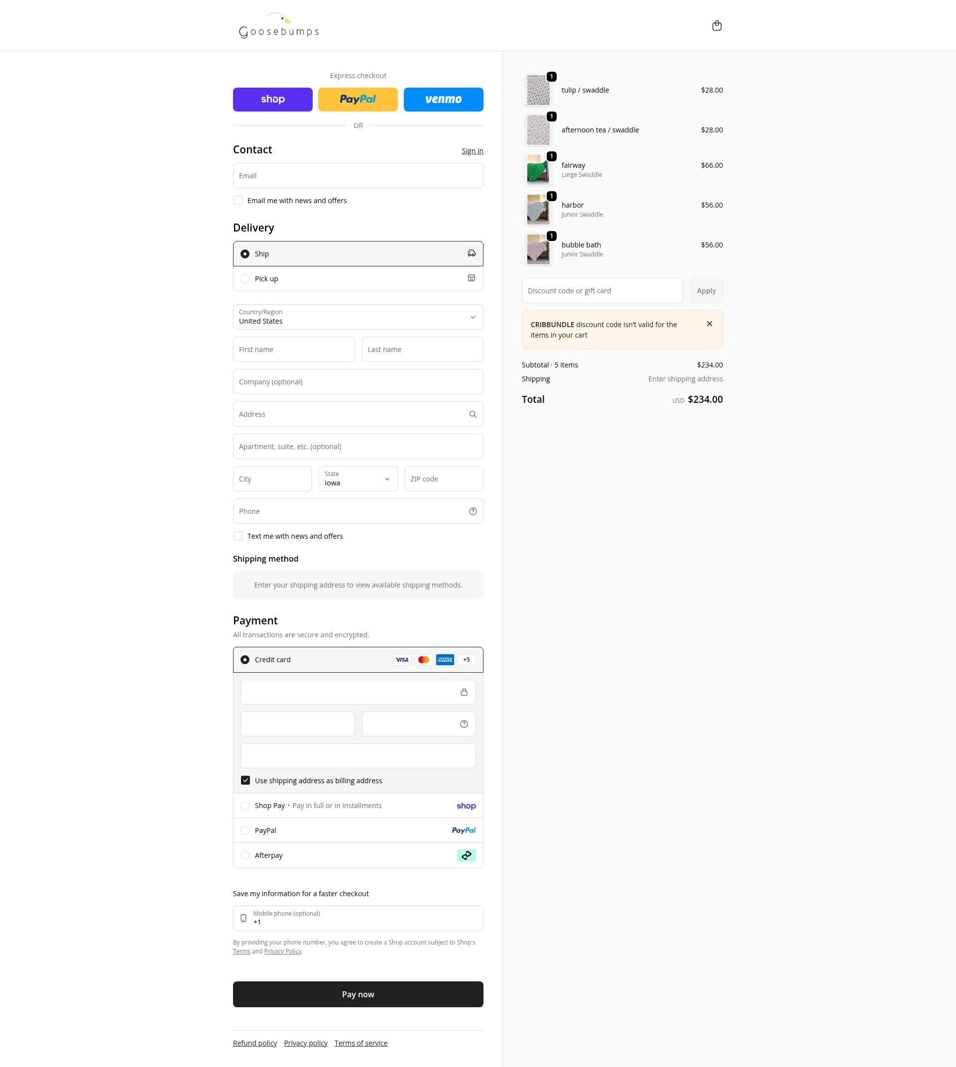 Goosebumps Shop checkout page showing Goosebumps Shop promo code box | Screenshot taken by SimplyCodes community member on Feb 6, 2026