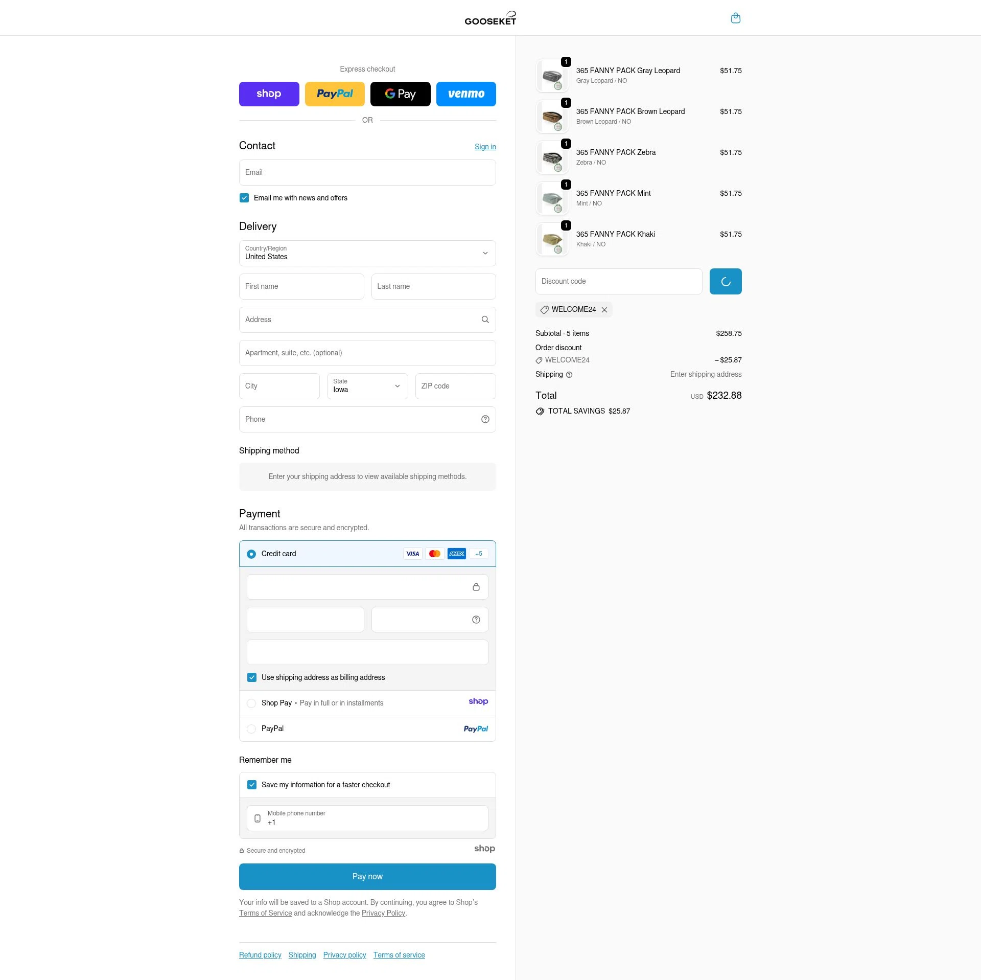 GOOSEKET checkout page showing GOOSEKET discount code box | Screenshot taken by SimplyCodes community member on Dec 22, 2025