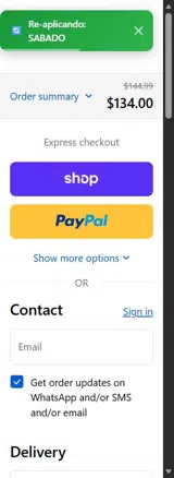 SABADO coupon verification screenshot
