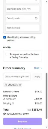 GOCREATE coupon verification screenshot