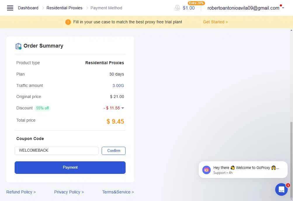GoProxy checkout page showing GoProxy promo code box | Screenshot taken by SimplyCodes community member on Nov 17, 2025