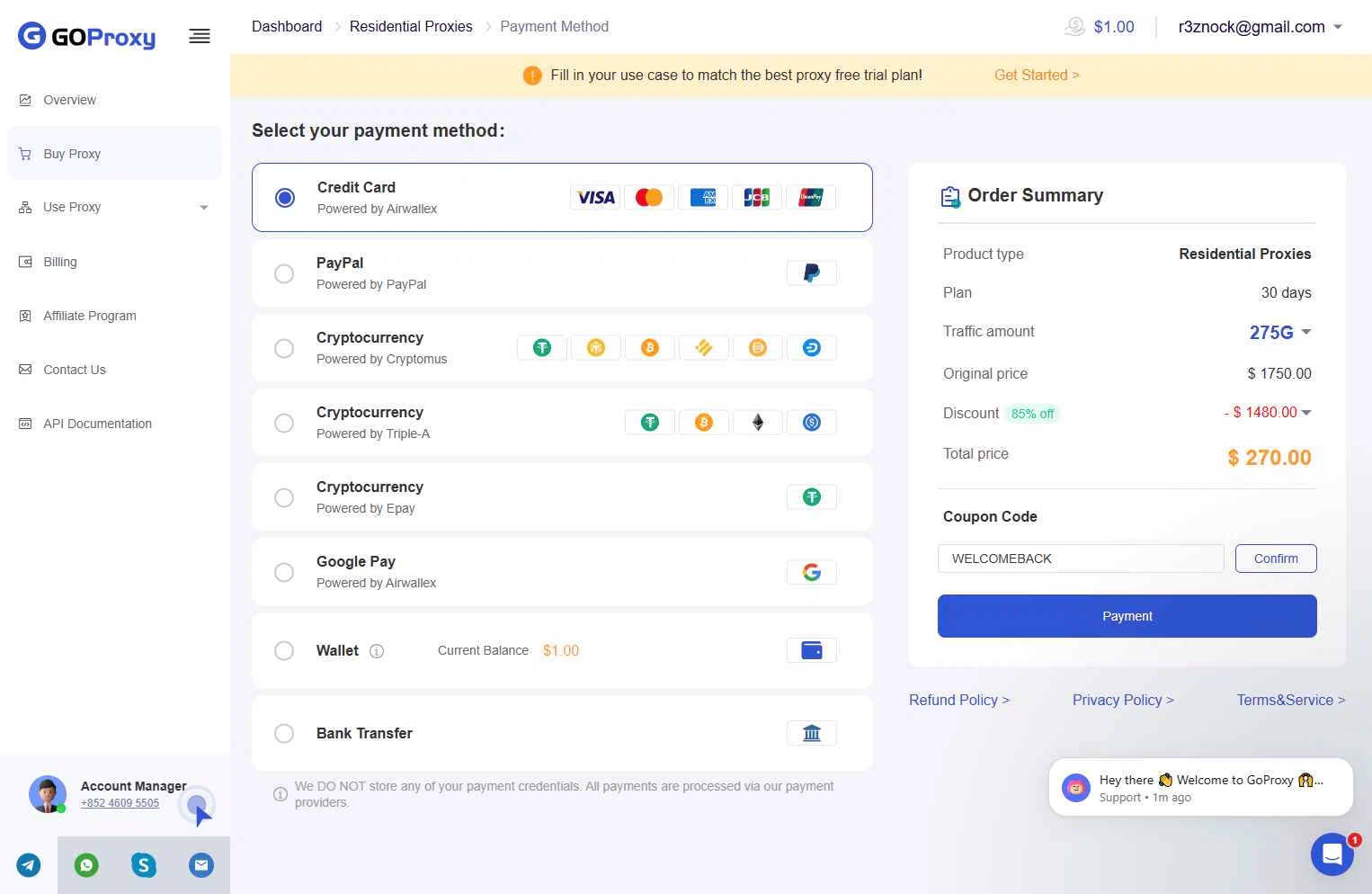 GoProxy checkout page showing GoProxy promo code box | Screenshot taken by SimplyCodes community member on Dec 16, 2025