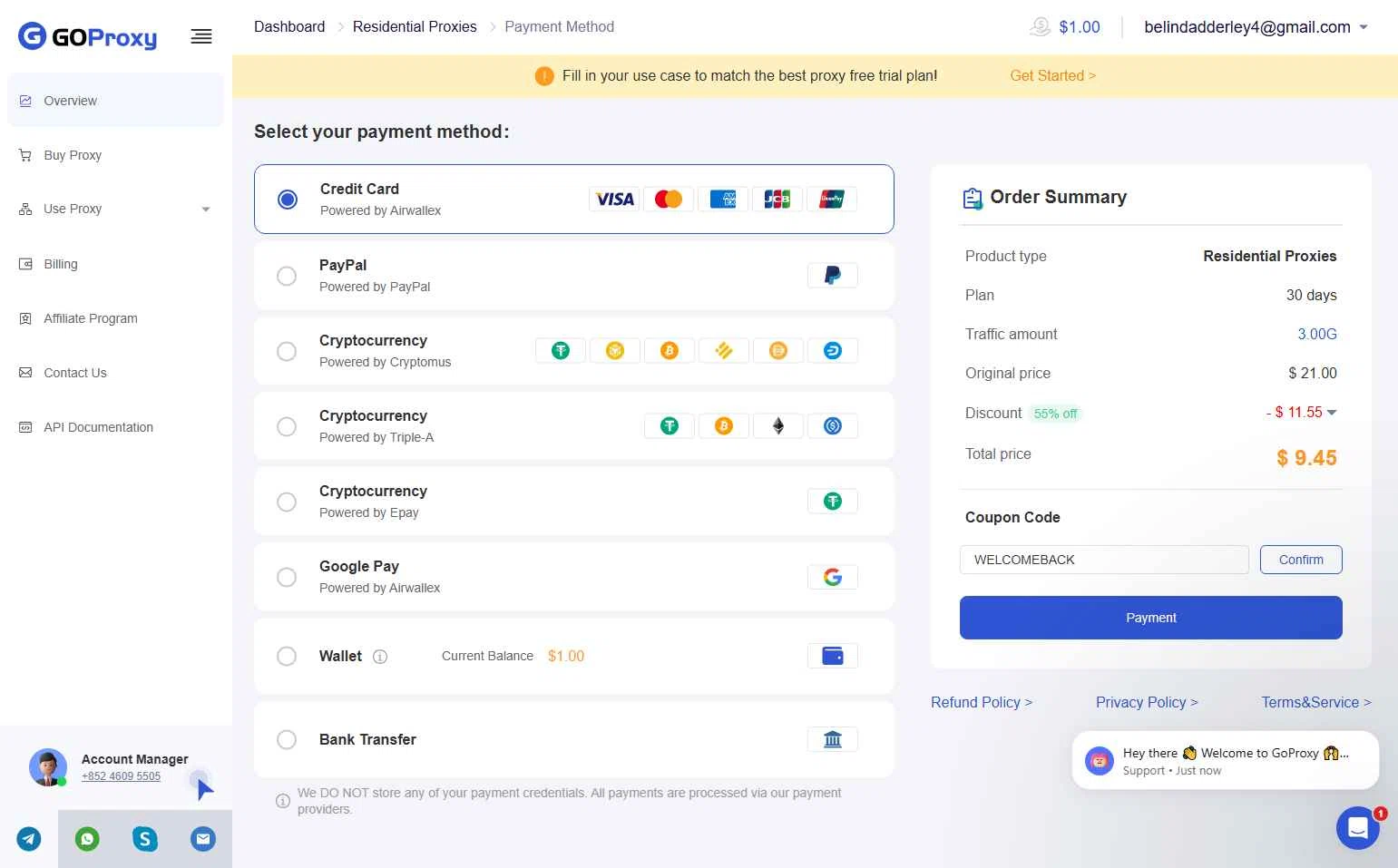GoProxy checkout page showing GoProxy promo code box | Screenshot taken by SimplyCodes community member on Oct 19, 2025