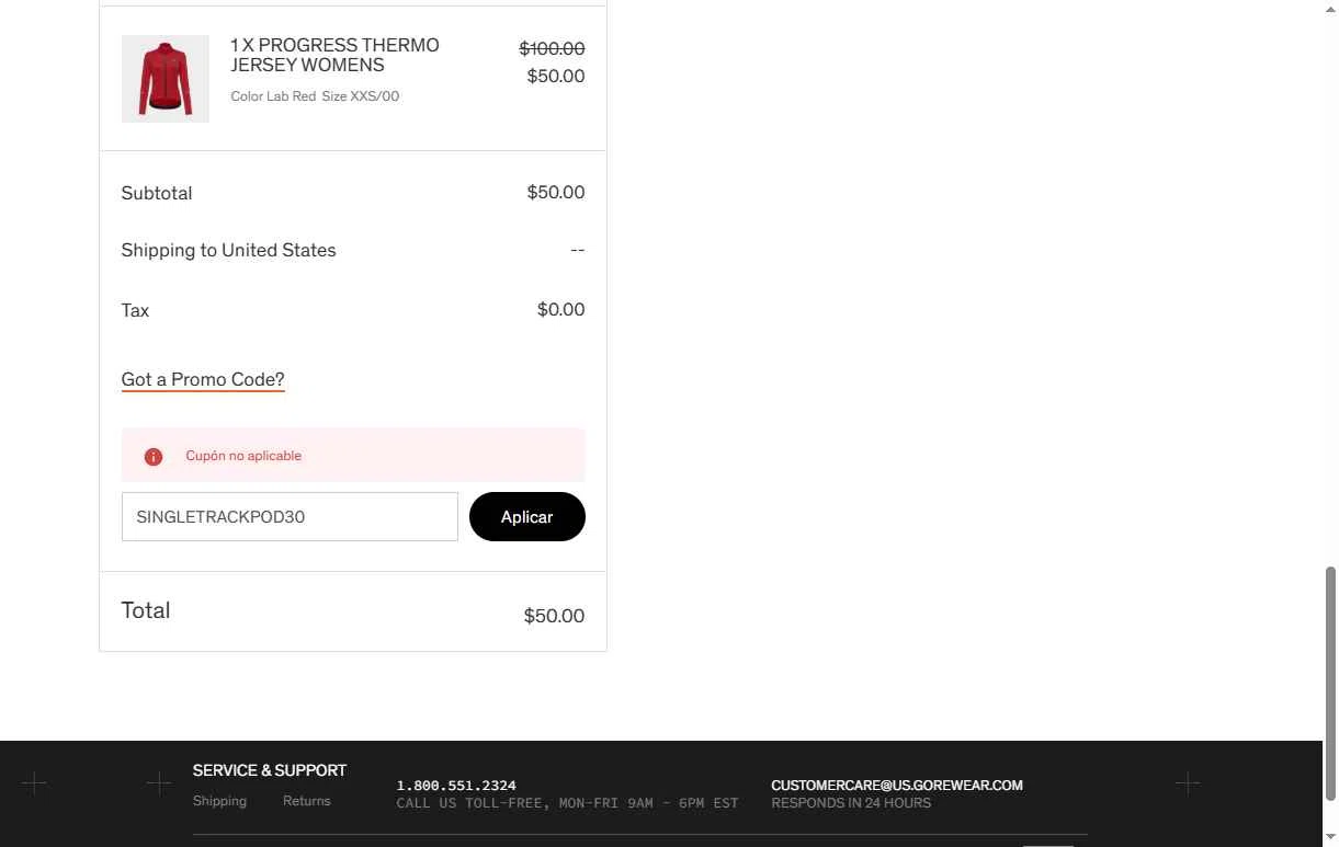 Gore Wear checkout page showing Gore Wear promo code box | Screenshot taken by SimplyCodes community member on Feb 6, 2026