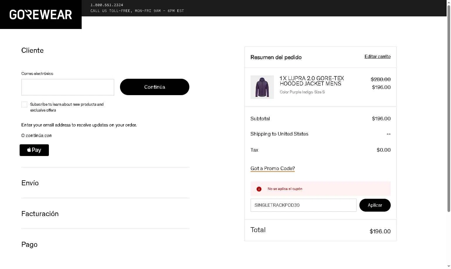 Gore Wear checkout page showing Gore Wear promo code box | Screenshot taken by SimplyCodes community member on Jan 26, 2026