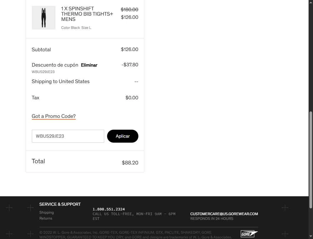 Gore Wear checkout page showing Gore Wear promo code box | Screenshot taken by SimplyCodes community member on Feb 1, 2026