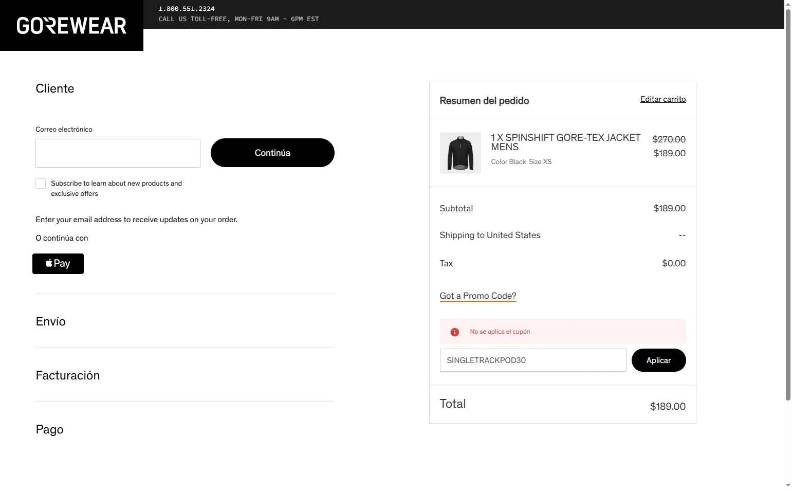 Gore Wear checkout page showing Gore Wear promo code box | Screenshot taken by SimplyCodes community member on Feb 10, 2026