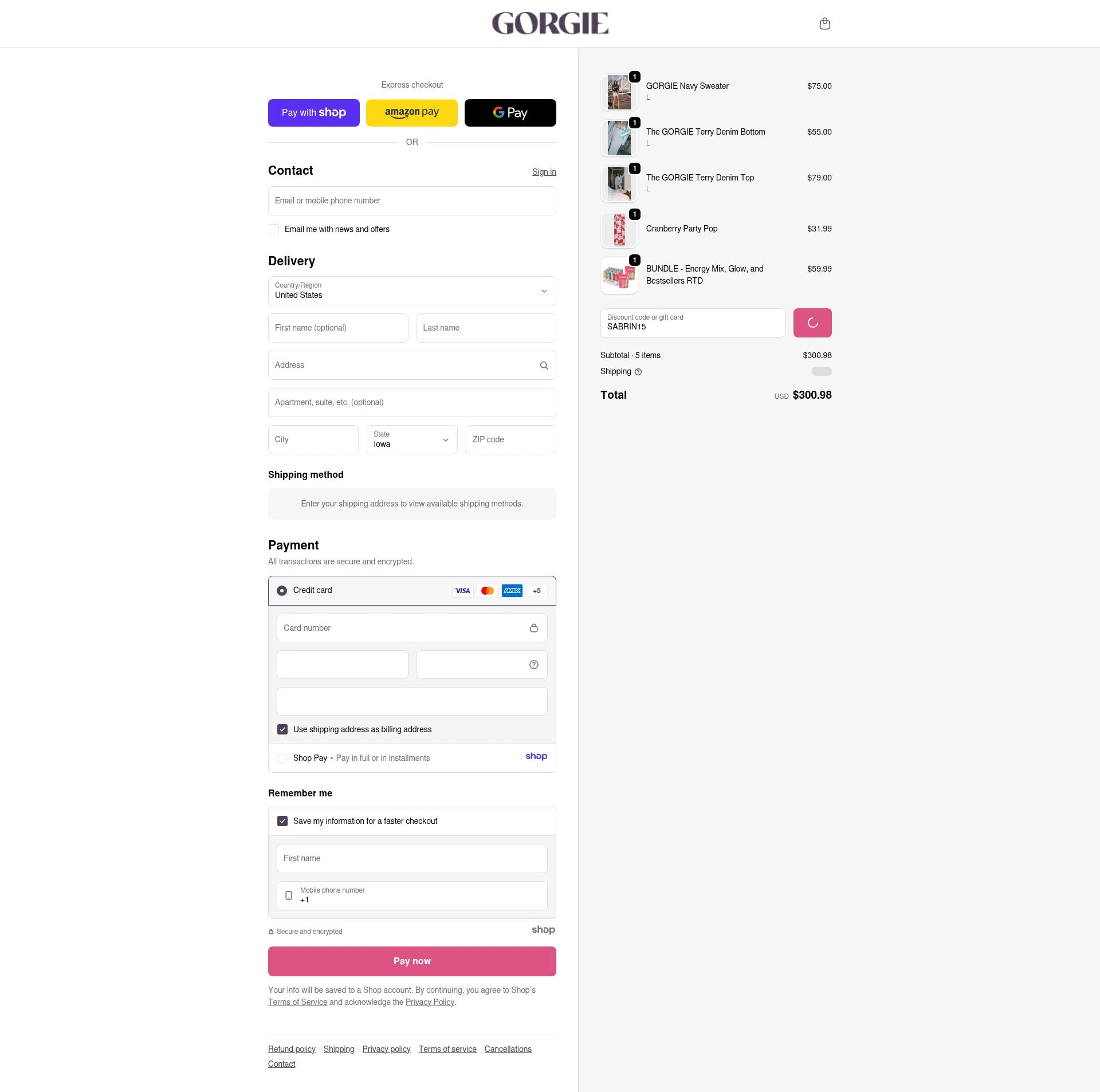 GORGIE checkout page showing GORGIE promo code box | Screenshot taken by SimplyCodes community member on Jan 7, 2026