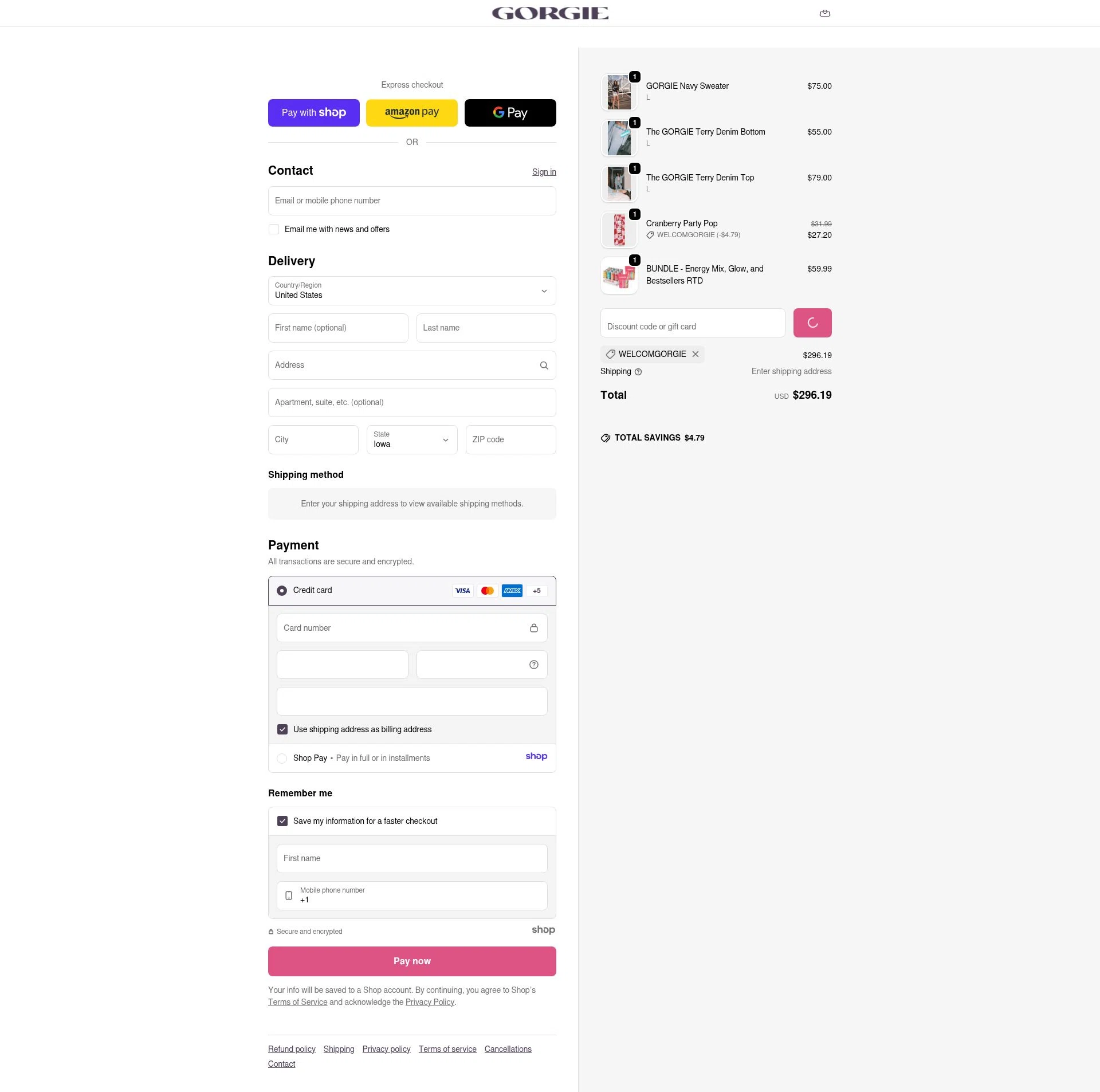 GORGIE checkout page showing GORGIE promo code box | Screenshot taken by SimplyCodes community member on Jan 7, 2026