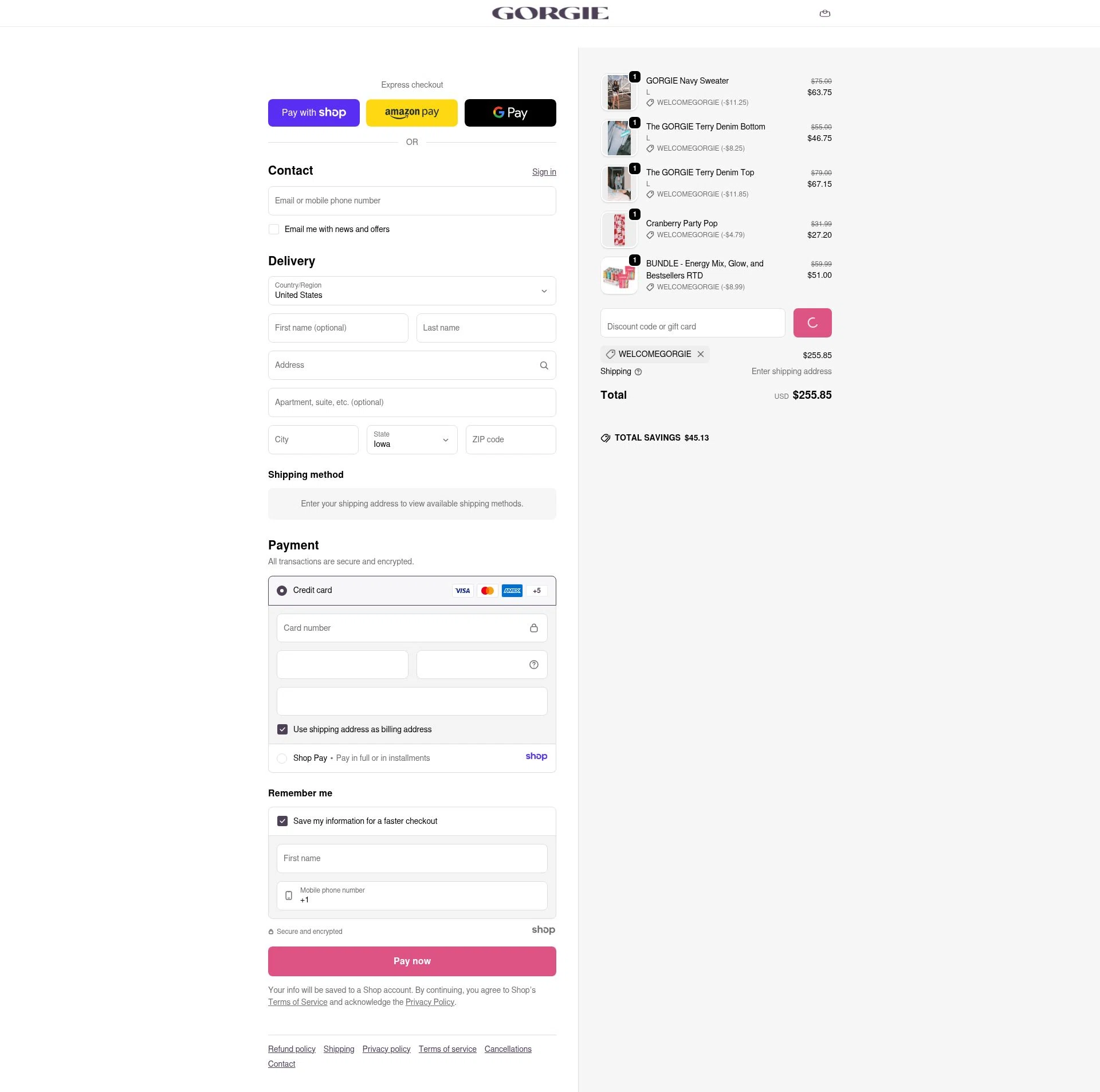GORGIE checkout page showing GORGIE promo code box | Screenshot taken by SimplyCodes community member on Jan 7, 2026
