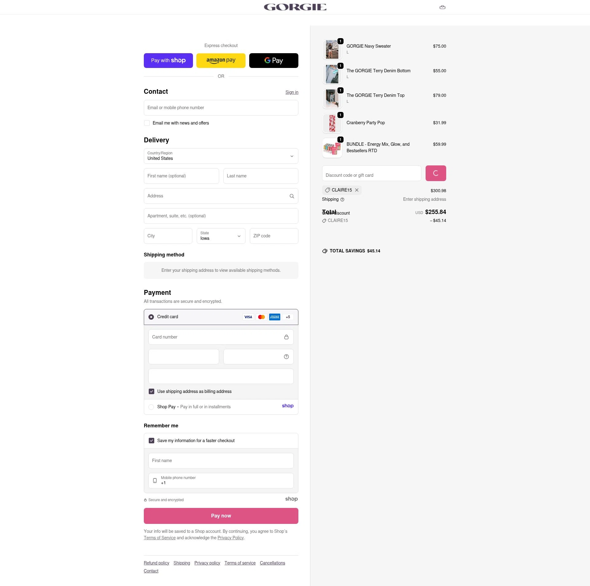 GORGIE checkout page showing GORGIE promo code box | Screenshot taken by SimplyCodes community member on Jan 7, 2026