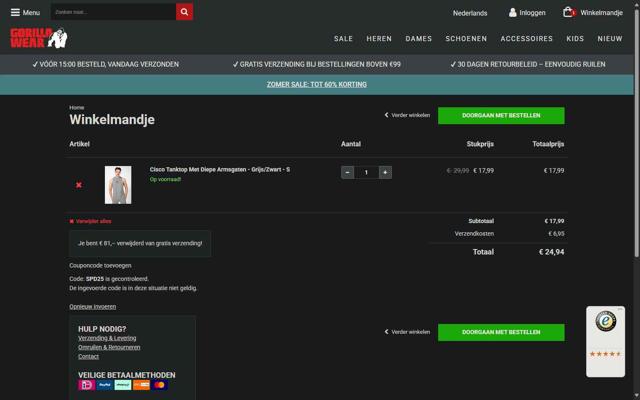 Gorilla Wear checkout page showing Gorilla Wear coupon code box | Screenshot taken by SimplyCodes community member on Aug 26, 2025