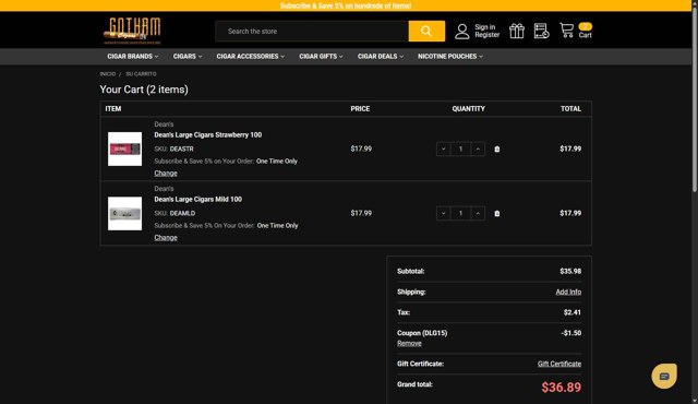 Gotham Cigars checkout page showing Gotham Cigars coupon code box | Screenshot taken by SimplyCodes community member on Jun 16, 2025