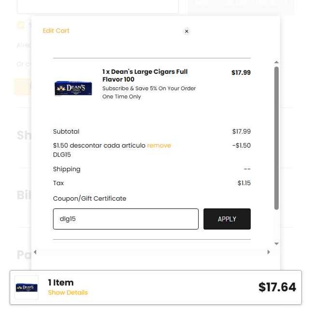 Gotham Cigars checkout page showing Gotham Cigars coupon code box | Screenshot taken by SimplyCodes community member on Jun 7, 2025