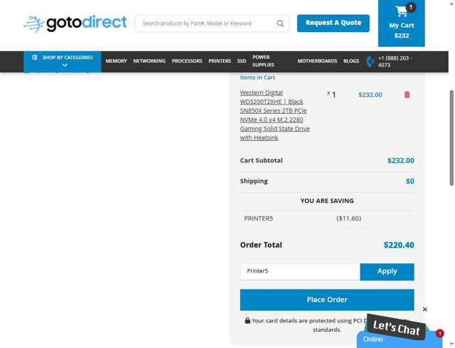 GotoDirect checkout page showing GotoDirect promo code box | Screenshot taken by SimplyCodes community member on Aug 22, 2025