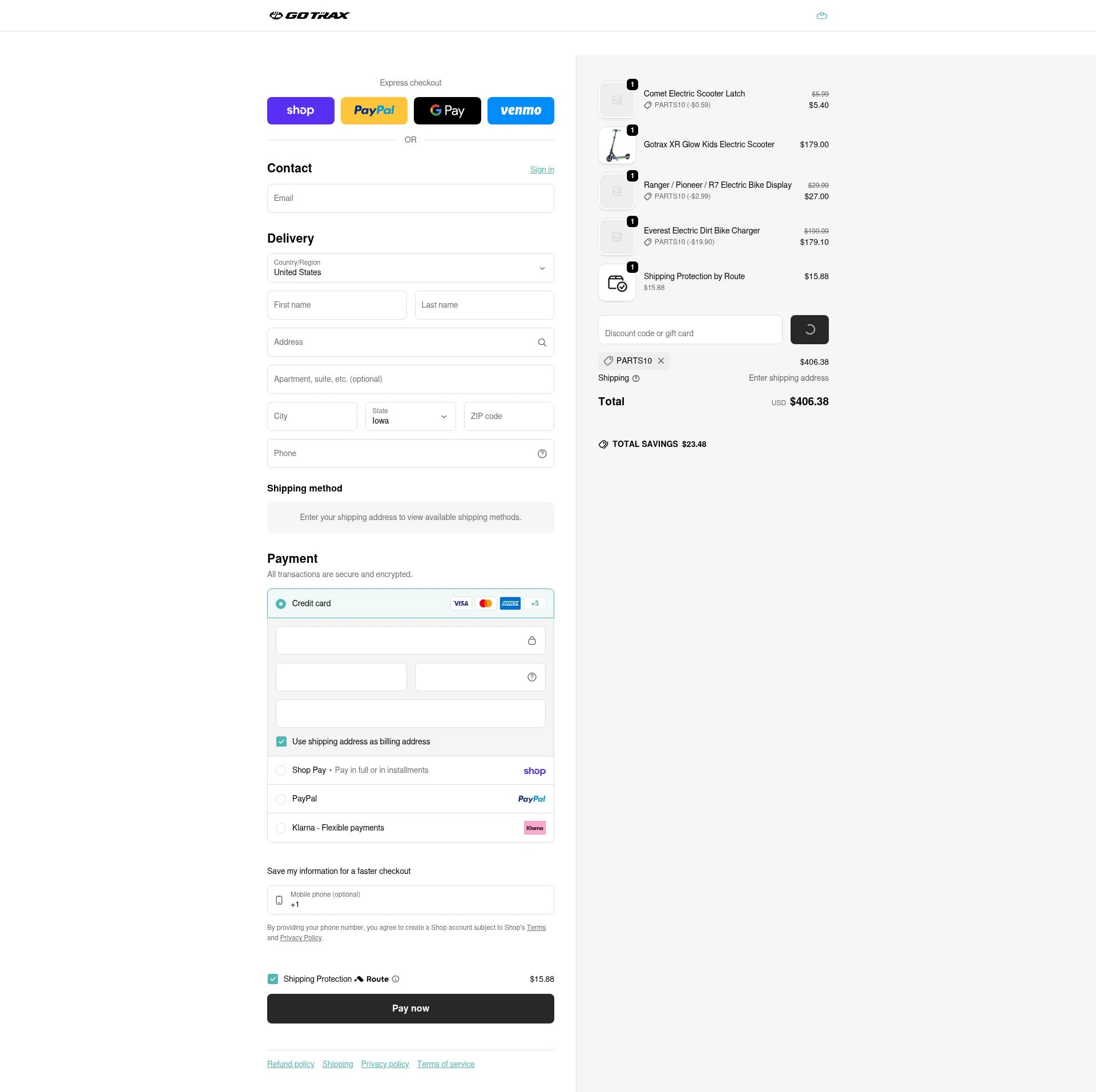 GOTRAX checkout page showing GOTRAX discount code box | Screenshot taken by SimplyCodes community member on Feb 8, 2026