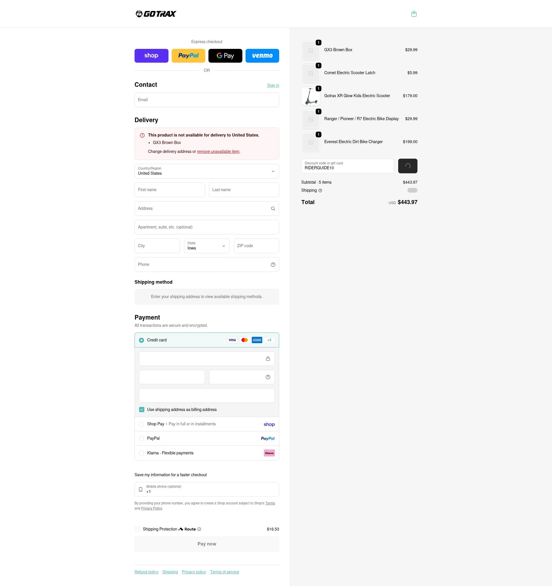 GOTRAX checkout page showing GOTRAX discount code box | Screenshot taken by SimplyCodes community member on Feb 4, 2026