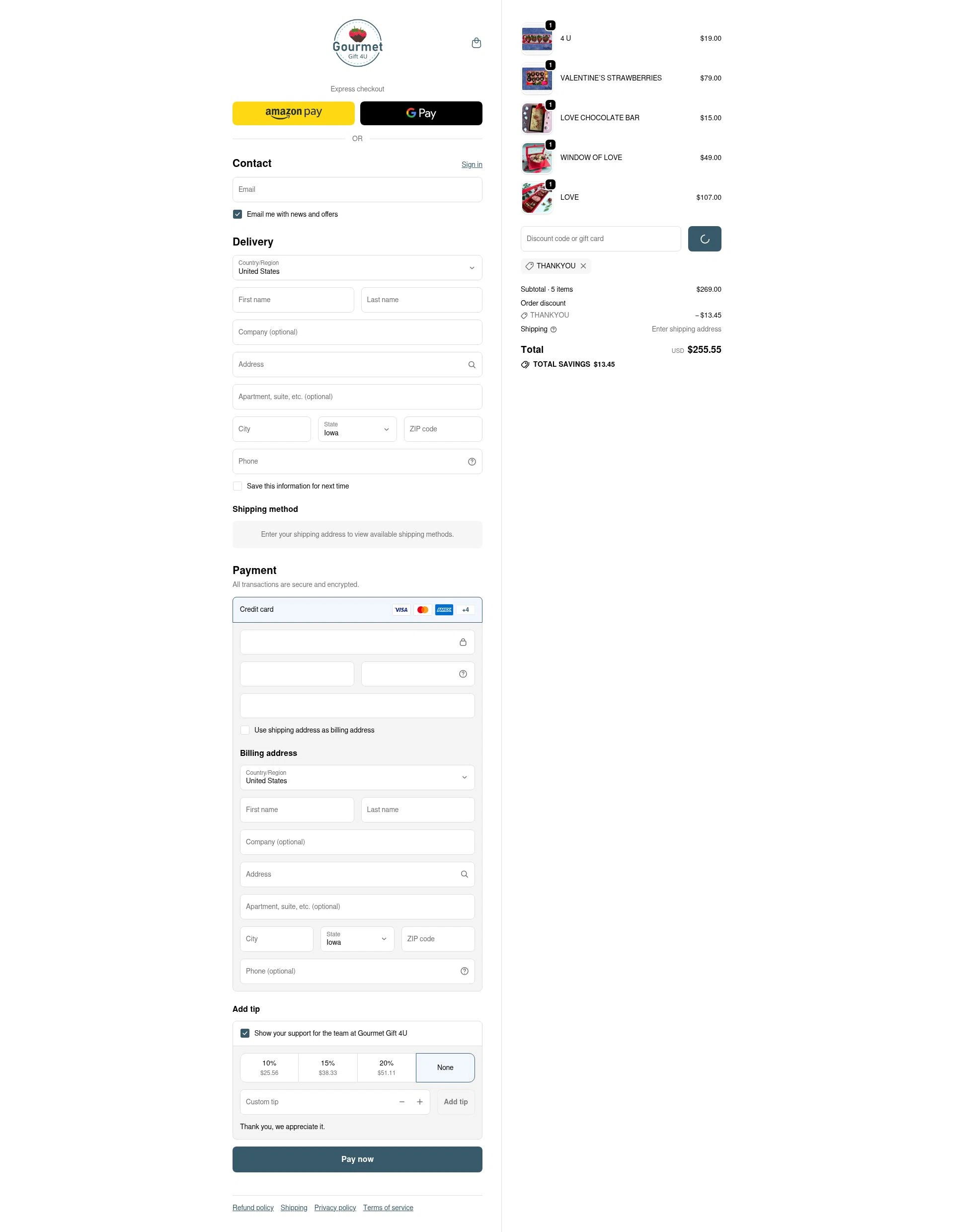 Gourmet Gift 4U checkout page showing Gourmet Gift 4U promo code box | Screenshot taken by SimplyCodes community member on Jan 7, 2026