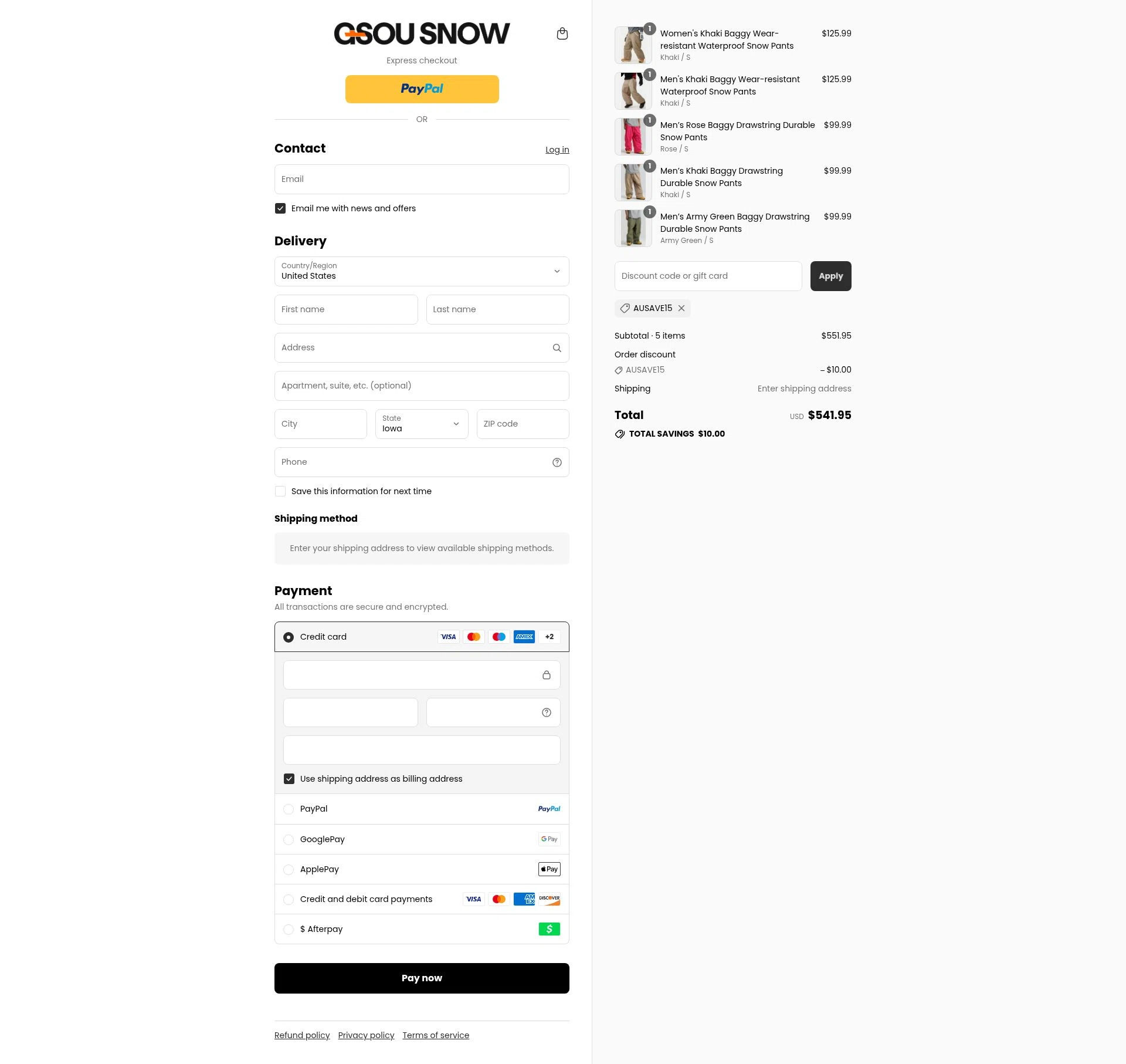Gou Snow checkout page showing Gou Snow promo code box | Screenshot taken by SimplyCodes community member on Sep 7, 2025
