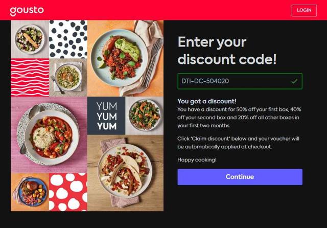 Gousto checkout page showing Gousto promo code box | Screenshot taken by SimplyCodes community member on Aug 19, 2025