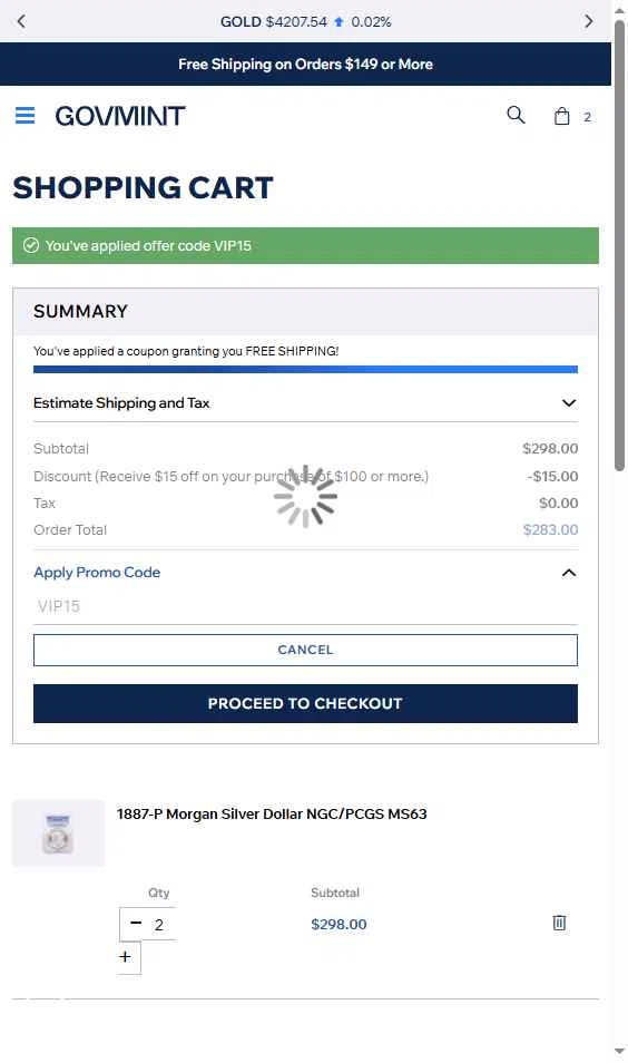 GovMint checkout page showing GovMint discount code box | Screenshot taken by SimplyCodes community member on Dec 4, 2025